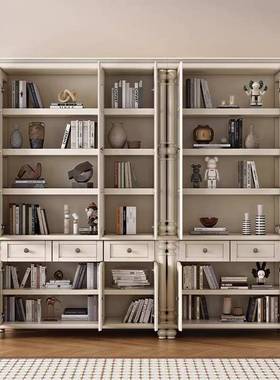 美式RIC白色奶木油房风实书柜三门四门用家书全原木组合小户型书