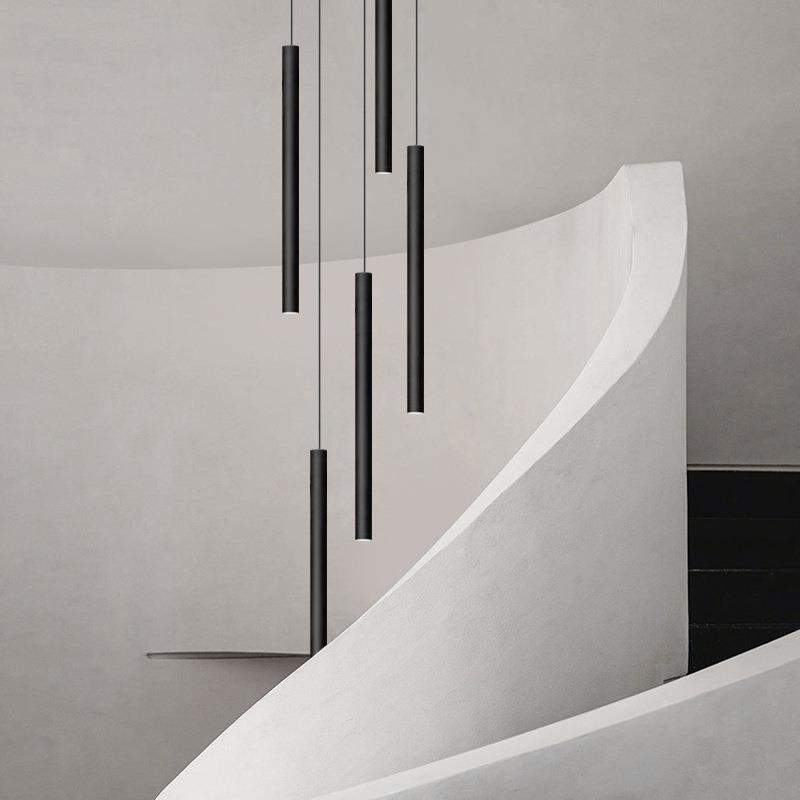 吊楼灯旋转柱简超oAD1024长挑筒楼梯吊灯长空梯间lft圆复式极别墅