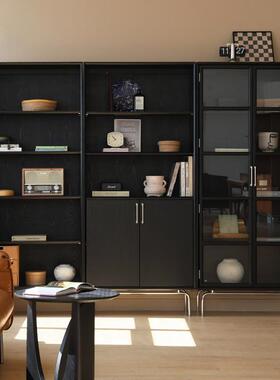 意式展实木书柜客厅书架置柜物格子柜落地OOL靠墙玻璃门轻奢示柜