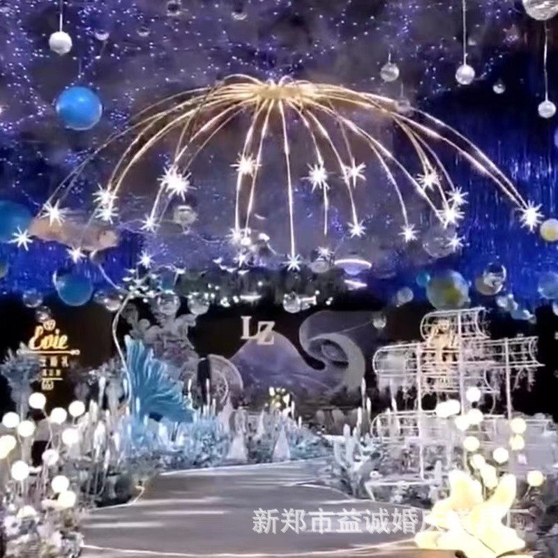 新款铁艺婚庆道具烟花灯星星吊顶灯支架布置装饰星空婚礼舞台拱门
