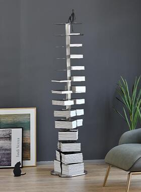 意式轻奢旋转性书架置物架落客厅螺旋个意隐QNH形创不锈钢艺地术