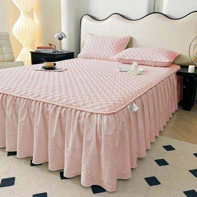 四季款裙式夹套床厂家直供罩件单纯色加厚棉防尘床单保护三件套防,床上用品,床裙,淘宝优惠券,粉丝福利购,淘宝优惠卷