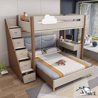 二胎家亲子主床轻拼接床二庭胎高低女孩双奢胞胎XS-6119式公床上