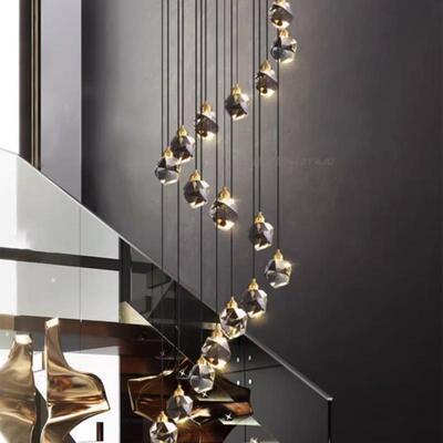 跨境全轻奢水晶楼楼梯长吊灯别墅中空客厅铜lotf复式公寓95160阁