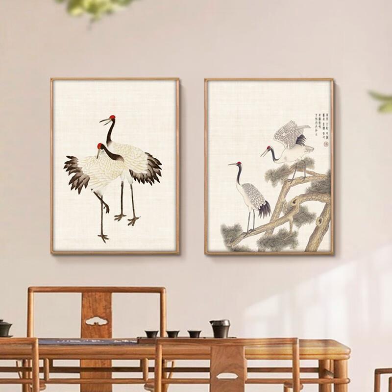 画格绿美仙鹤装饰鹤寿图迎客式松油画风松鹤延年中玄关JD100913挂