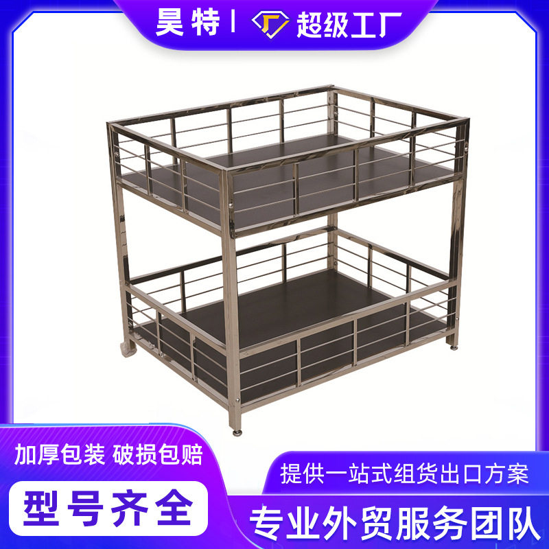 TZ-010新款服装店超市不锈钢两层展示台黑色烤漆木板促销台