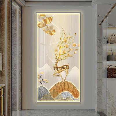 现轻奢镶饰钻入户玄关装画财麋鹿L代ED灯画走廊招过道发光ZUS挂画
