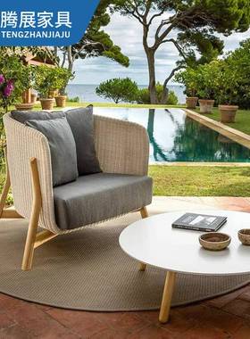 别墅庭院家具阳台编室台KGG外柚木藤白色户外沙发民宿藤制露沙发