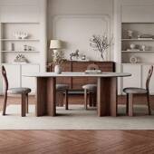 PM2309法式 复古岩板餐桌椭圆形蜡组木饭桌家用小型户意式 白实木餐