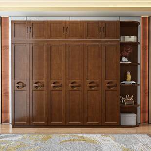 户现代中式拉衣橱实木衣柜简对约推开门四门五门六JQG门卧室小型