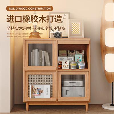 实木F5M75832书柜带璃门客厅展示柜玻家用合物柜子樱桃木色储复组
