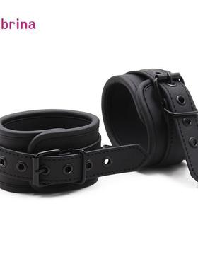 Fetish Sexy BDSM Bondage Handcuff and Ankle Cuff Black Leath