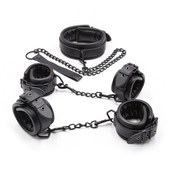 Genuine Restraints Leather Bondage Black 3pcs Bdsm Set Colla