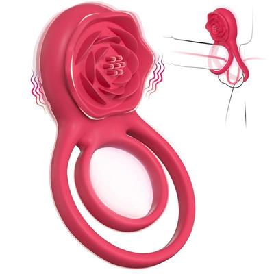 Vibrating Cock Ring with Rose Clitoral Stimulator Vibrator