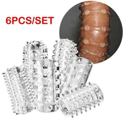 6PCS Textured Cock Penis Sleeve Sheath Extension Girth Enhan