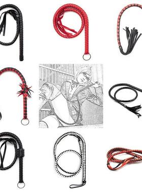 Horse Long Snake Whip Soft Leather Bondage Set Flogger Train