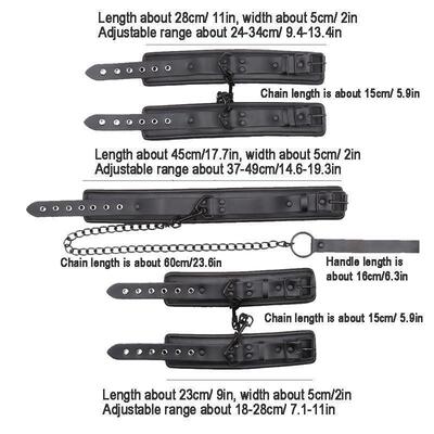 Black Genuine Leather Bdsm Bondage Set 3pcs Restraints Colla