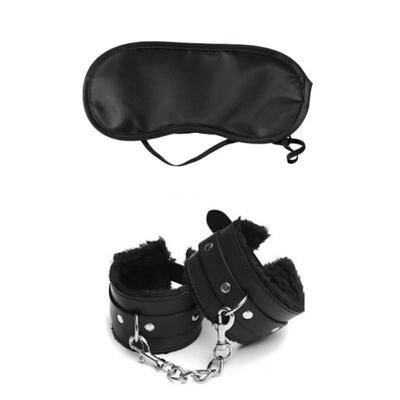2pcs PU Leather Sex Handcuffs with Eye Mask Sex Toys for Cou