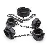 Genuine Restraints Leather Bondage Black 3pcs Bdsm Set Colla