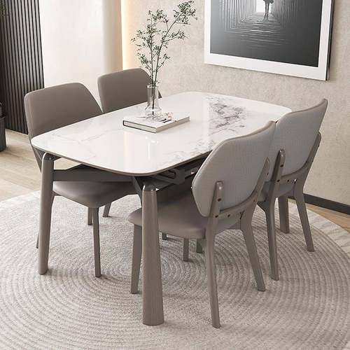 大式简微晶石餐2301桌椅组合现代极极意简家用客厅小户型可伸缩餐