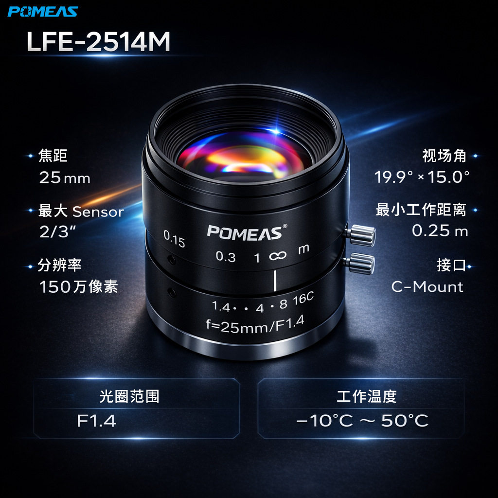 普密斯C接口25mm低畸变工业镜头