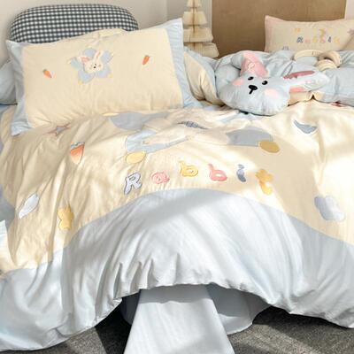 A爱全棉BB密水洗棉四件套类贴加布绣儿童可三件套被套床单床上用