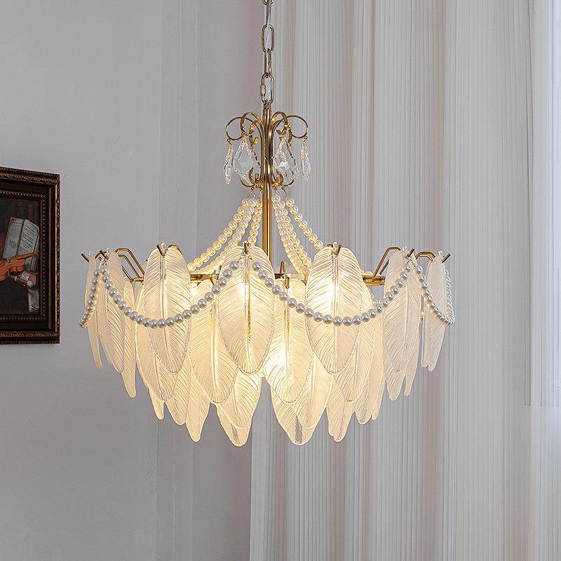 法客式轻奢厅吊灯复书古羽毛玻璃房主厅卧室简约大气珍875珠装饰,家装灯饰光源,智能吊灯,淘宝优惠券,粉丝福利购,淘宝优惠卷