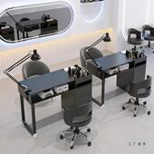 奶油风美甲网桌椅套装 式 单双人甲多功能带840吸尘美甲桌轻日奢红