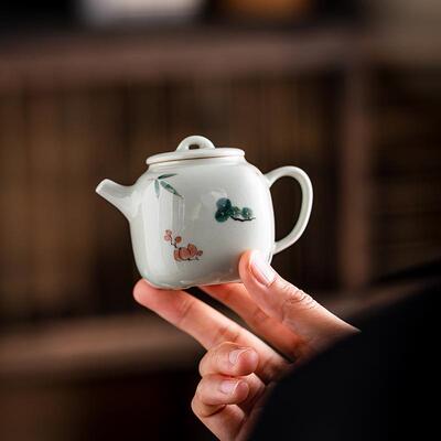 有方壶器釉下手绘四方二小人饮迷你茶小茶壶品壶陶瓷WCU壶泡茶壶