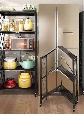 厨房小推车免安装折叠置收物架地多层落式整理架微炉dlE08eUI烤箱