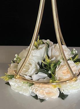 跨境婚庆道具铁艺引电镀金色路会烛婚BIE礼酒店宴厅派对装饰装饰