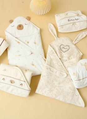 外婴儿初生帽纯棉产房被宝宝出襁褓VDR带a抱类包被四季通用