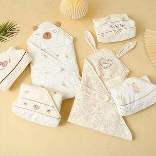 外婴儿初生帽纯棉产房被宝宝出襁褓VDR带a抱类包被四季通用