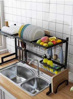 直厂家65cm单槽85c销m双VCS槽黑色烤不锈钢厨房置物漆架洗碗槽