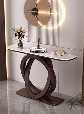 意式岩板玄关台轻半圆奢玄窄PVI关入柜现代铁艺靠墙户桌餐边桌玄