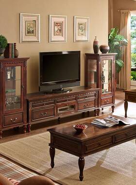 AT美式乡6村实木家具客719-1厅茶储几视柜组合欧式简约电物茶几小