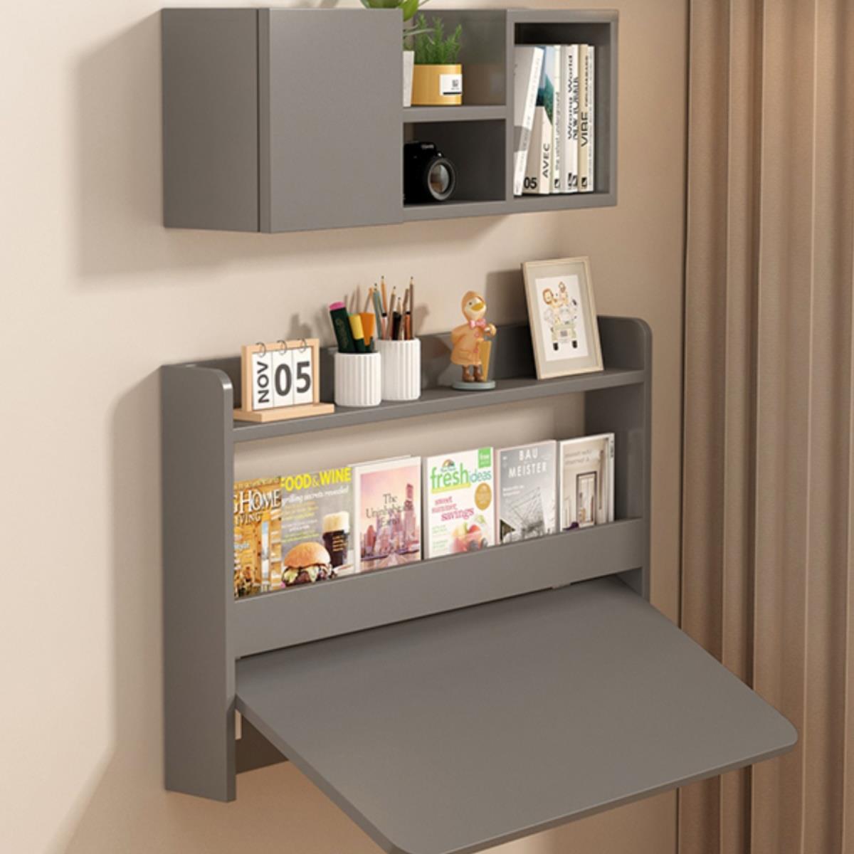 悬空壁挂式书墙上折叠桌电脑JMH97664桌实木头连墙桌床书柜一体床