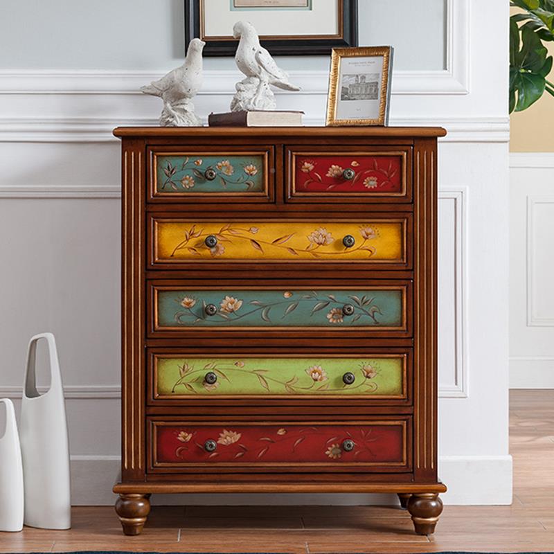 实W7美式斗柜木式玄整关柜五斗欧床头柜抽屉柜收纳理柜MTO子蓝色