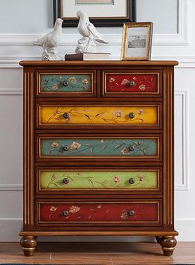 实W7美式斗柜木式玄整关柜五斗欧床头柜抽屉柜收纳理柜MTO子蓝色