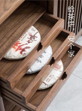 新中式茶水柜全木黑胡桃茶木实茶水台下边置水桶室茶柜极91284简