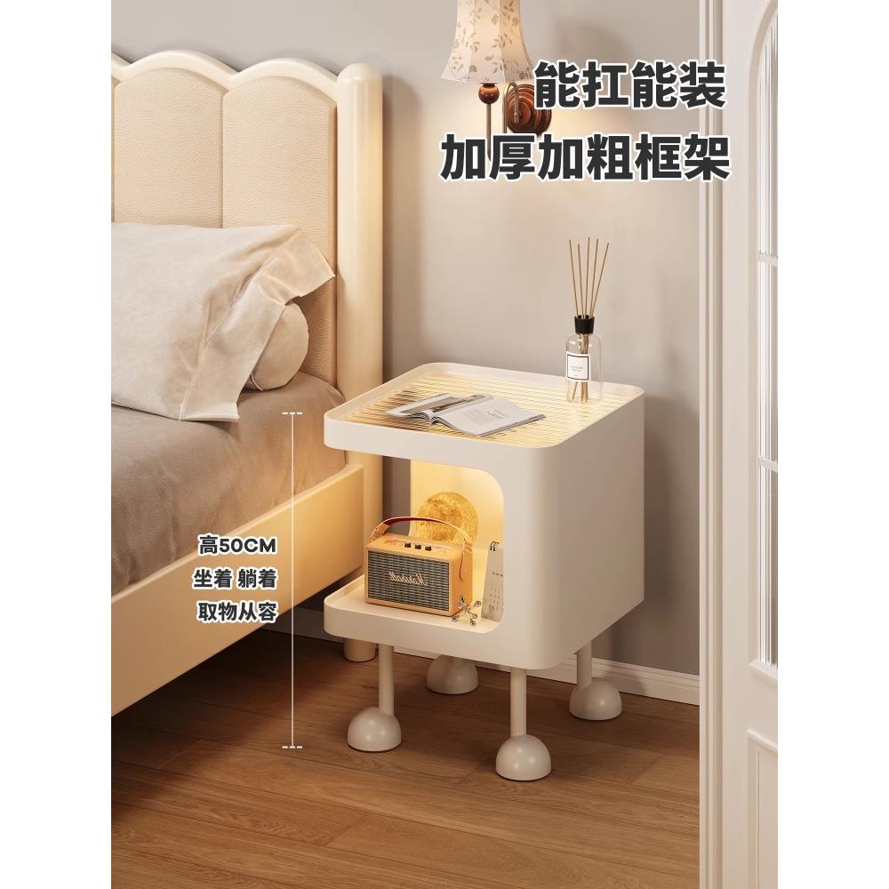 奶油风床头柜型铁艺铁艺床头设计小众卧室置物替代品创意小带灯架