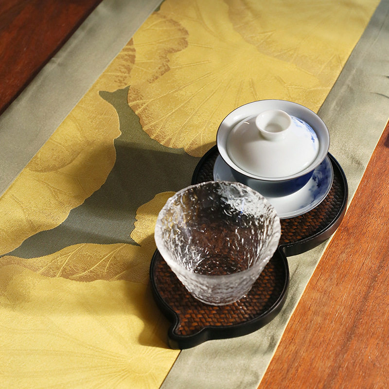 桌旗新中式奢华餐边柜茶桌茶几茶室复古时尚长条绸缎古典茶席桌布
