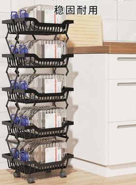 地可动折叠伸缩果移蔬菜收落纳架多层烤漆黑VMZ色厨房用品置物架