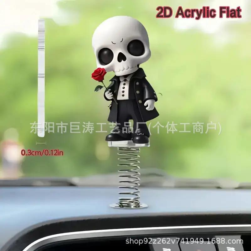 簧2亚克力新款可爱骷髅小人桌面224D弹簧摇摇乐装自行车平饰面弹