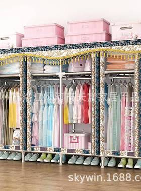 布衣柜布艺钢管加粗简KDR约现代经型简衣橱C济215/易7/55送手套并