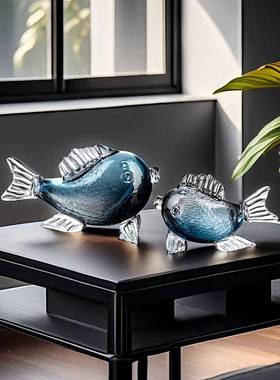 轻奢约水晶璃鱼摆件客厅电视简IIP柜卧室玄关品样板房玻璃装饰摆