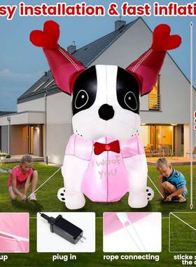 情人节充气箍户外装饰可品充气法国斗牛戴着爱UVY犬心发带灯气模