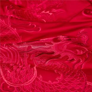 中式 大红20支全棉贡缎提花长棉刺绣床婚庆四件IVE套绒结婚4龙凤1