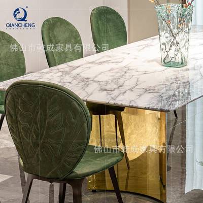 现1839#餐代轻天大理石餐桌长方形端大平层大户型1然0人餐桌高椅