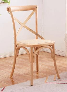 美式古餐椅实木子RFH靠背椅法式古中风索耐椅特藤编椅阳台休闲复